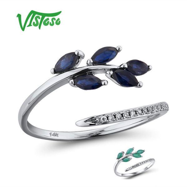 

vistoso 14k white gold rings for lady genuine shiny diamond fancy blue sapphire emerald engagement anniversary chic fine jewelry q1218, Golden;silver