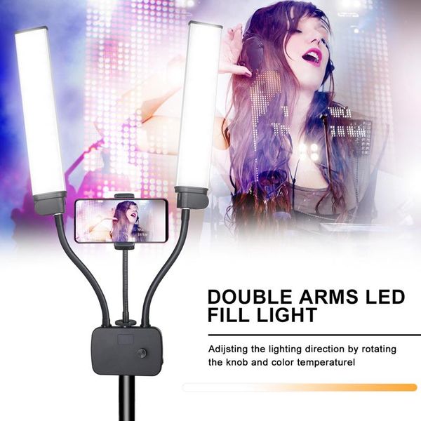 

professional double arms led light p lighting video fill light led makeup lamp studio live broadcast lamp-eu plug