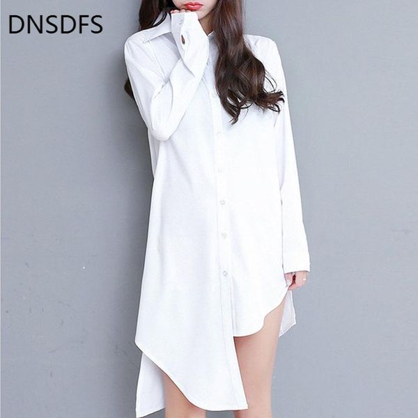 

women's blouses & shirts chic white shirt long sleeve women korean bf mid-length irregular lapel work blouse sashes blusas mujer