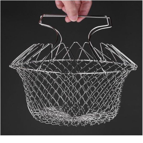 

magic basket foldable steam strainer stainless steel colander drainer frying french fryer sink strainer cookin bbybei