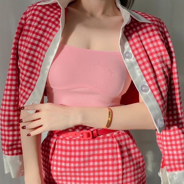 

2021 new summer fashion 3-color threaded tight base t-base tank sleeveless thin crop girl streetwear party 0svu, White