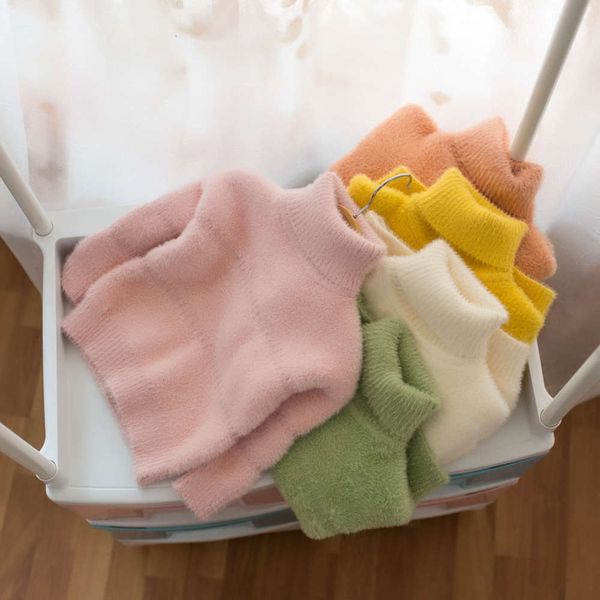 

korean winter wear children's sweater mmtkids girl's high collar solid plush thickened t-shirt h890, Blue