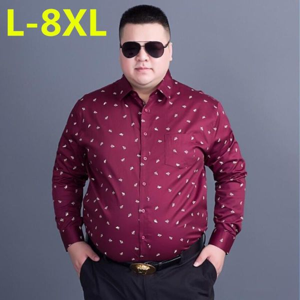 

men's casual shirts plus size 8xl 7xl 6xl autumn brand men clothes slim fit long sleeve shirt polka dot social, White;black