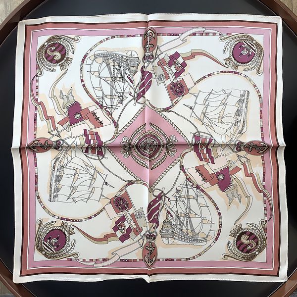 

2019 new 53cm silk hand-painted silk printing korean sailing sea small square scarf scarves wholesale no box, Blue;gray