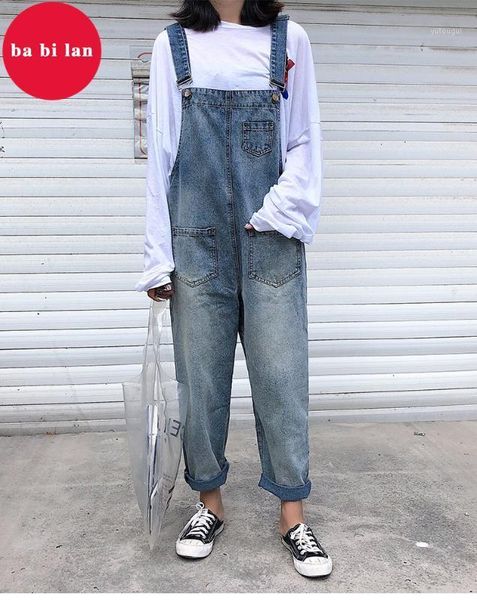 

2020 jumpsuits women trendy classic denim trouser loose korean womens retro pockets students jumpsuit female1, Blue