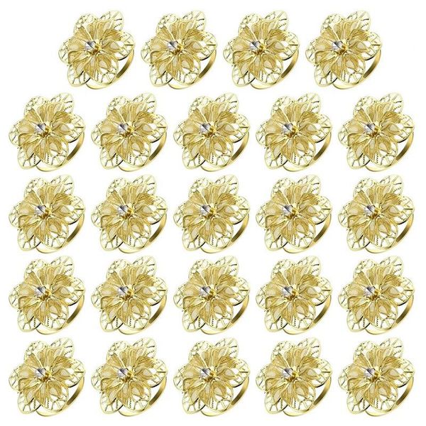 

24 packs hollow out flower napkin rings gold serviette buckles adornment household napkins rings napkin holders