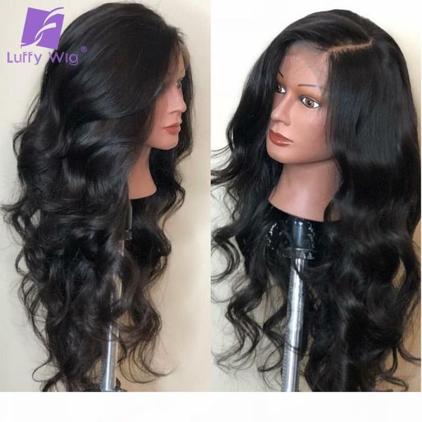 

fake scalp wig 180 density 13x6 lace front human hair wigs wavy peruvian remy wig with pre plucked natural black for women luffy, Black;brown