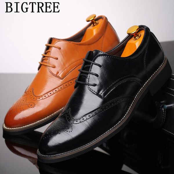 

dress shoes brogue mens formal genuine leather coiffeur italian wedding men classic calzado hombre, Black