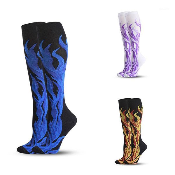 

socks sports fashion reduced pressure flame print compression casual soft socks men's shaped breathable long stockings1, Black