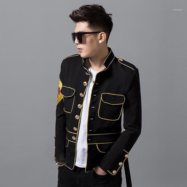 

men's wear 12 gold wire embroidery medal man's suit stand lead nightclub show small suit heavy manual jacket1, White;black