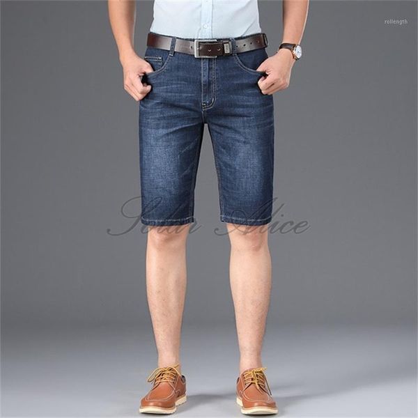 

2020 men's summer new straight loose denim knee length thin elastic stretch jeans1, Blue