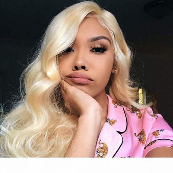 

platinum blonde human hair wig pre plucked for black women body wave virgin malaysian 613 blonde lace front wigs with baby hair, Black;brown