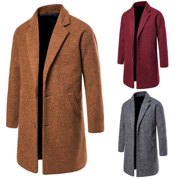 

winter men's long woolen trench coat, Tan;black