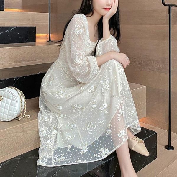 

casual dresses elegant floral dress women vintage retro fairy long sleeve embroidery lace designer women's clothing autumn 2021, Black;gray