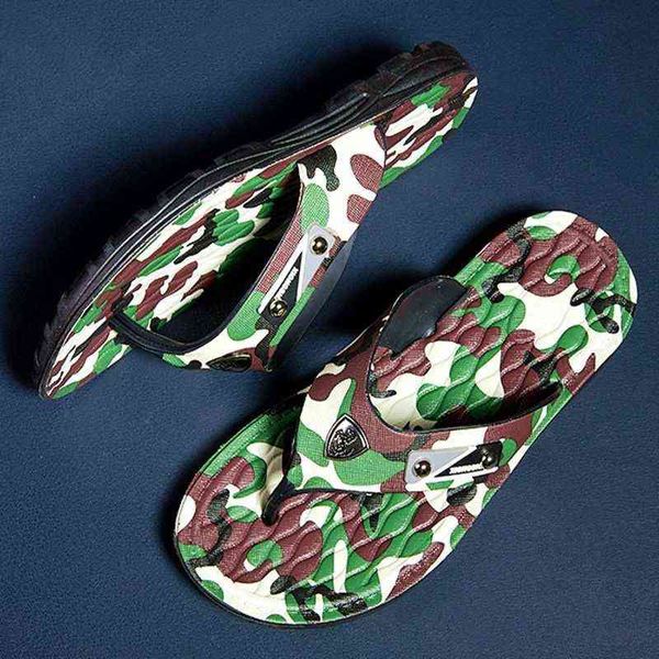 

men's slippers herringbone men's 2022 external wearing flip flop personalized camouflage trend versatile rubber anti slip slippers, Black