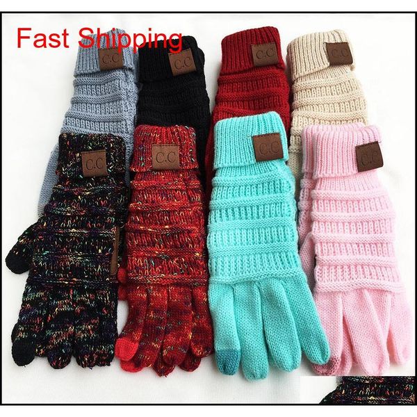 

cc knitting touch screen glove capacitive gloves cc women winter warm wool gloves antiskid knitted telefingers glove christmas gifts u2mft, Black