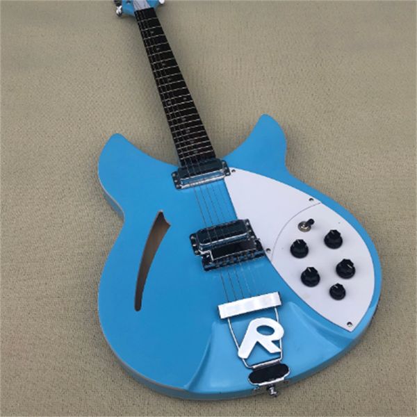 

2021new high-quality 6-string f-hole electric guitar,metal blue paint,half empty center,korean pickup truck,package freight guitars guitarra