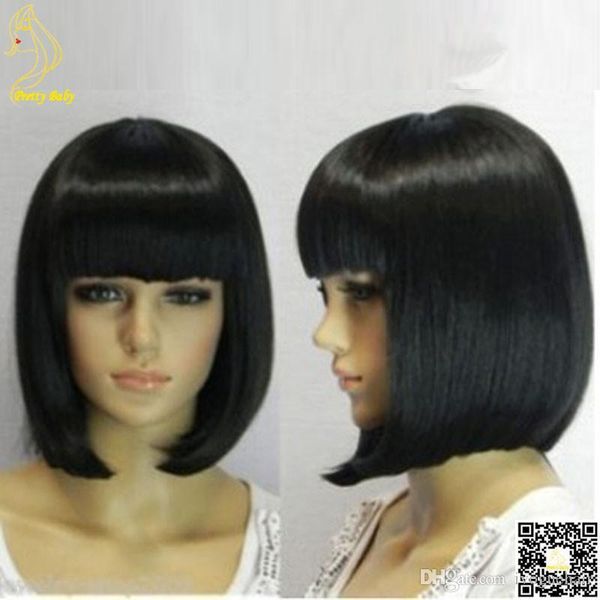 

short bob lace front wigs human hair brazilian full lace human hair wigs with bangs straight lace wig for black women, Black;brown