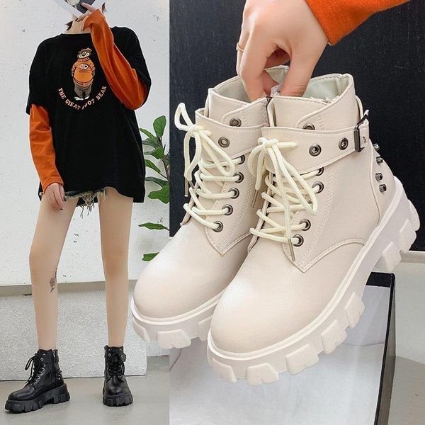 

2020 весна и осень новая мода мартин сапоги женские осадки односпальные сапоги усовершенствованные универсальные удобные толстые модные x448, Black