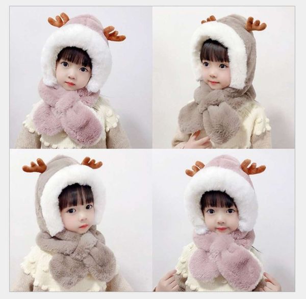 

children's new fawn horn bib integrated cap for boys and girls, Red;brown
