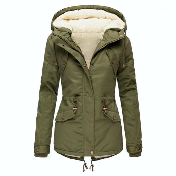 

women winter coat warm windproof slim outerwear elastic waist zipper pocket hooded fleece thickening women parkas outwear1, Black;brown