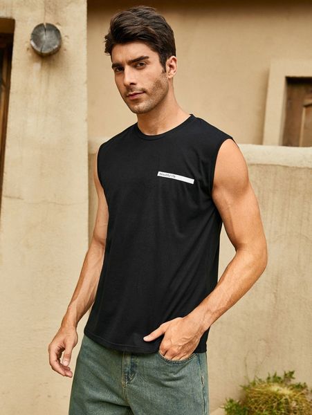 

men letter tape patched tank 006b#, White;black