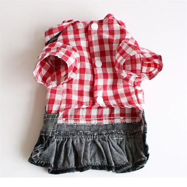 

red plaid jean small dog clothes dress puppy dog jacket cowboy pet coat clothing dresses pine print for small med jllurd