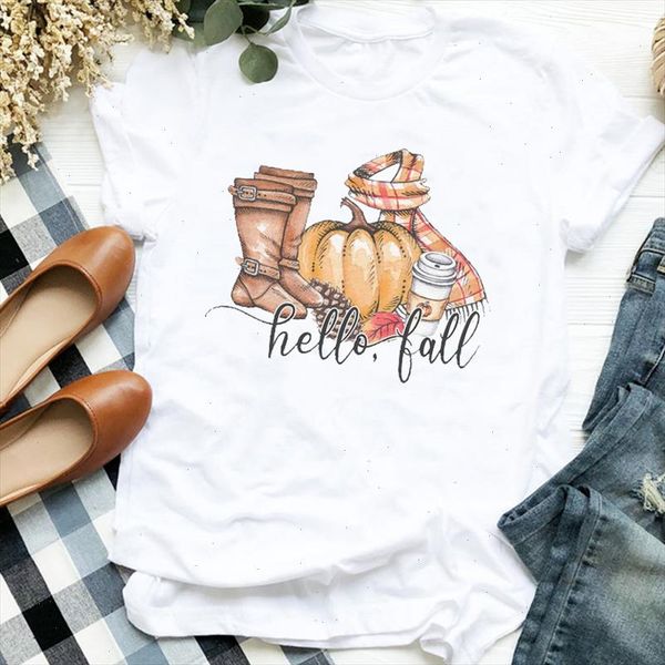 

women lady pumpkin cartoon girl 90s thanksgiving halloween print tshirt female t tee womens shirt clothes graphic t shirt, White