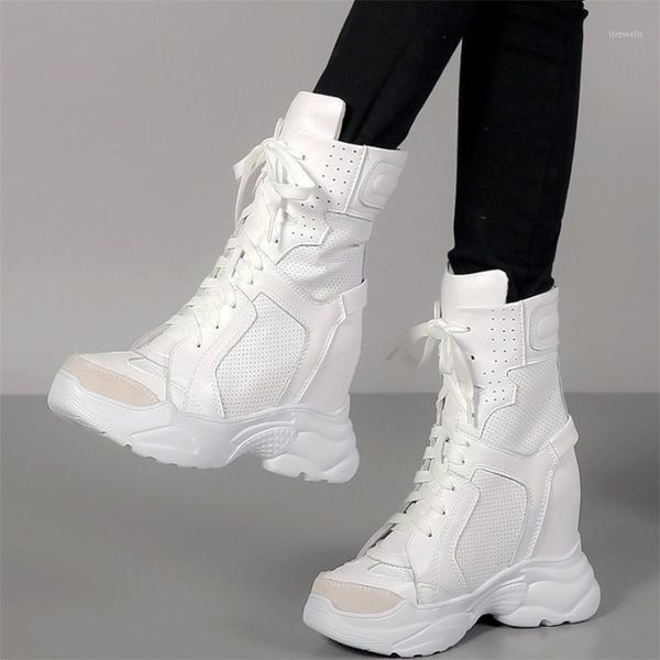 

dress shoes casual women lace up genuine leather high heel platform pumps female breathable round toe fashion sneakers1, Black