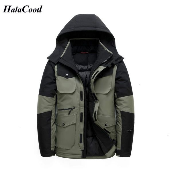 

men's down & parkas halacood men thick warm winter jacket hooded thicken duck parka coat casual overcoat with many pockets, Black