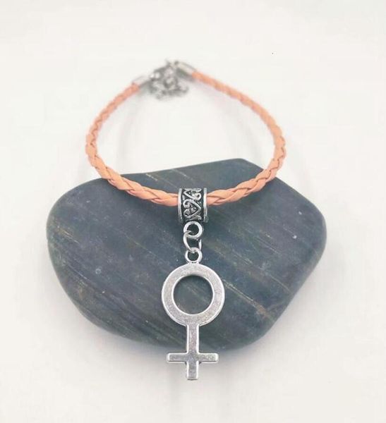 

charms venus 50pcs bracelet/bangle female symbol bracelet vintage silver leather rope feminist bangle women jewelry a94w