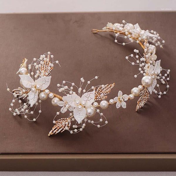 

luxury handmade venetian pearl rhinestone headband bridal hairband women headdress wedding hair jewelry accessories lb1, Golden;silver