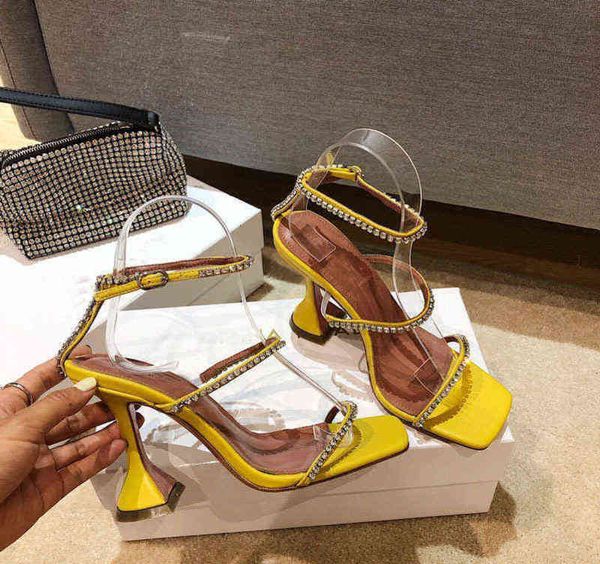 

chain sandals women's spring and summer square head peep toe wine cup with a word thin belt roman women's high heels, Black