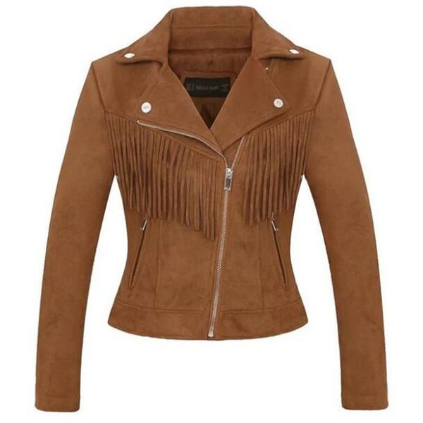 

2020 new selling fringed decorative leather jacket women clothing suede was thin slim jacket female short fashion coat, Black
