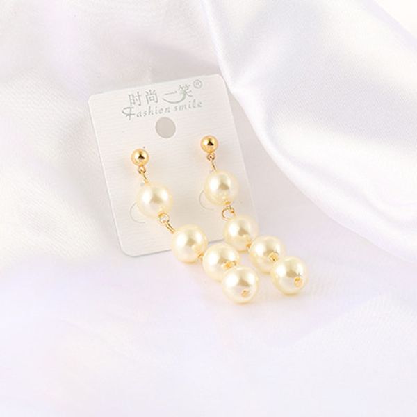 

jionew korean long simulated pearl clip on earring no pierced for women wedding luxury bridal without piercing earring gift, Silver