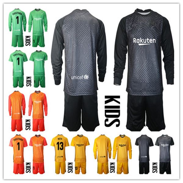

kids youth 2020-2021 long ter stegen goalkeeper jersey kit soccer sets #1 marc-andre ter stegen kid boys goalkeeper uniform any name number, Black