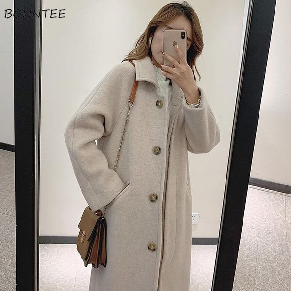 

blends women slim student harajuku fashion single breasted turn-down collar long sleeve casual all-match vintage thicker ulzzang, Black