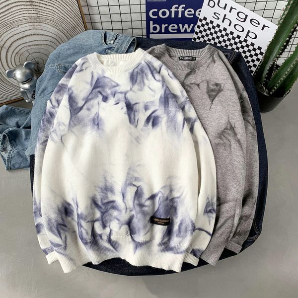 

2020 sweater men streetwear retro pattern autumn new pull over o-neck oversize couple casual men's sweaters c1222, Black