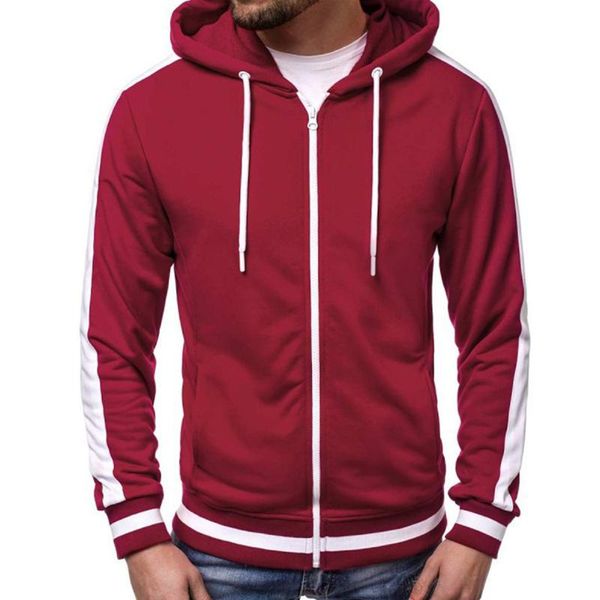 

men's hoodies & sweatshirts men striped patchwork plus size zipper sport coats drawstring hoody streetwear hoodie clothing, Black