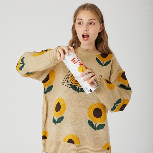 

sweater women streetwear floral pattern pullover man woman 2020 autumn winter warm hip hop loose korean knitted sweaters jumper1, White;black