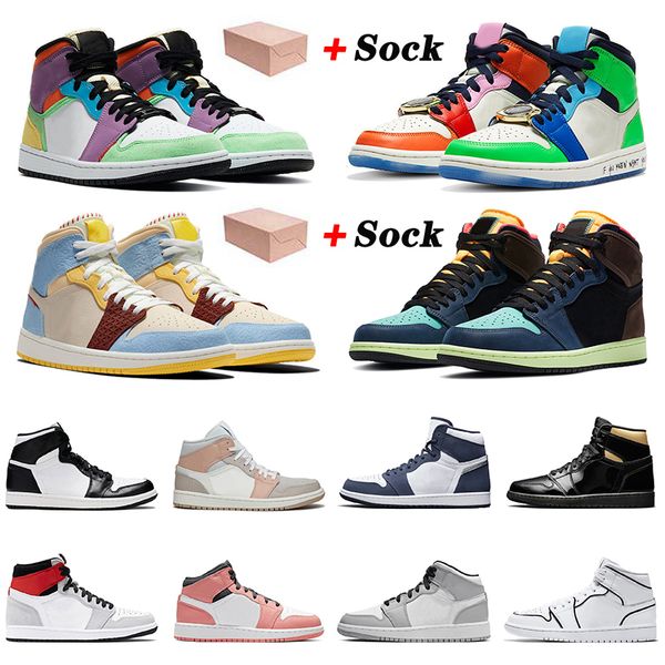 

with box new arrival jumpman 1 1s basketball shoes men women fearless chicago twist satin jordan retro sports sneakers, White;red