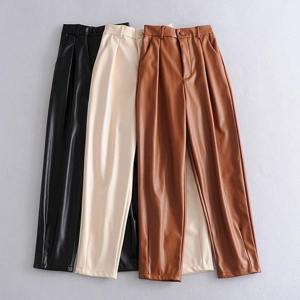 

2020 winter leather pants warm velvet pant high waist trouser women thick stretch pantalon female winter straight pants trousers, Black;white
