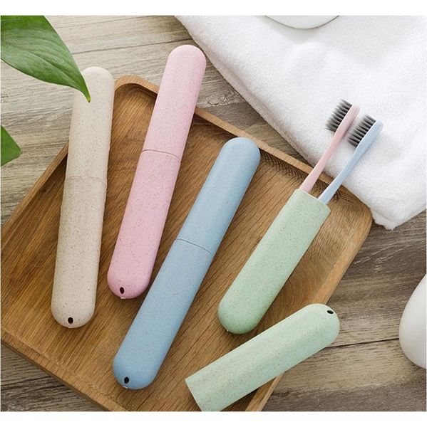 

wheat straw travel toothbrush case 4 colors toothbrush holder hiking camping portable toothbrush cover storage box protect holder bh2239