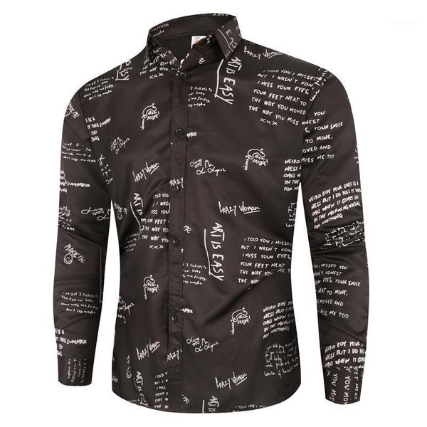 

ropa de hombre 2020 spring new men's fashion letter print long sleeve shirt casual turn-down collar thin men shirt1, White;black