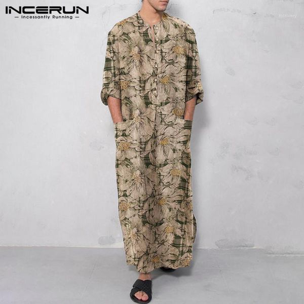 

men muslim clothes long sleeve printed jubba thobe casual islamic saudi arabia kaftan 2020 mens robes cotton dubai abaya incerun1, Red