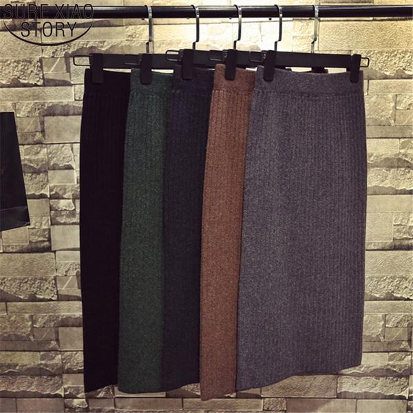 

skirts fashion 2021 elegant bottoming long thick knit skirt women autumn and winter split casual high waist 12023, Black