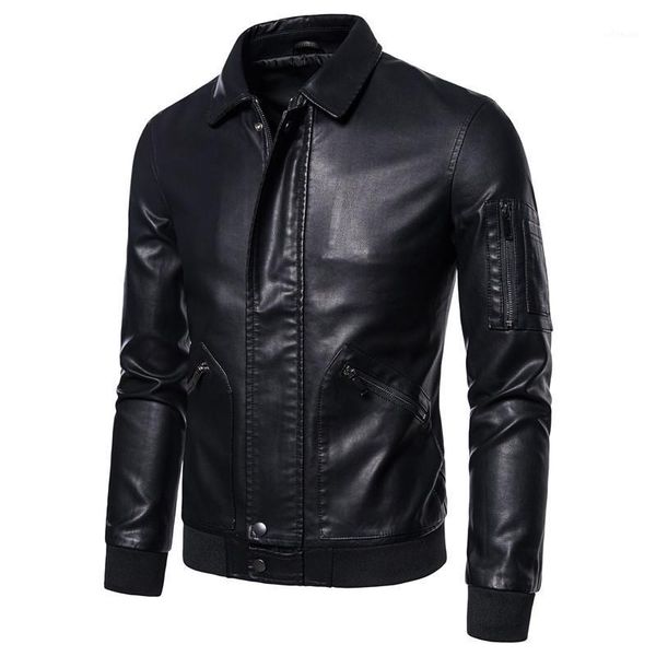 

hoho 2020 new style for autumn and winter men's leather coat youth handsome lapel slim casual pu leather coat1, Black