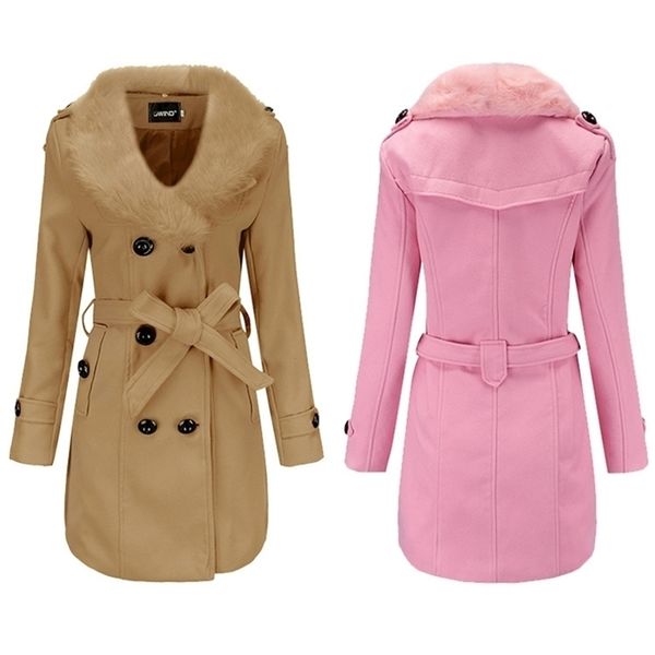 

woolen coat women's medium length women's windbreaker winter clothes korean large wool collar double faced woolen coat 201218, Black