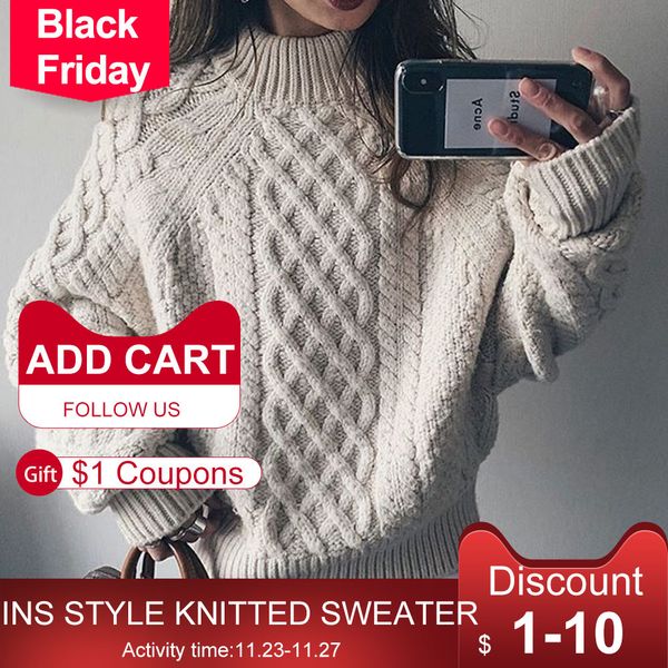 

sweater warm thicken women autumn winter knitted female pullover jumpers casual fashion korea japan sweater new 2020 plain c1121, White;black