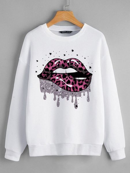 

leopard mouth print sweatshirt k4v2#, White;black